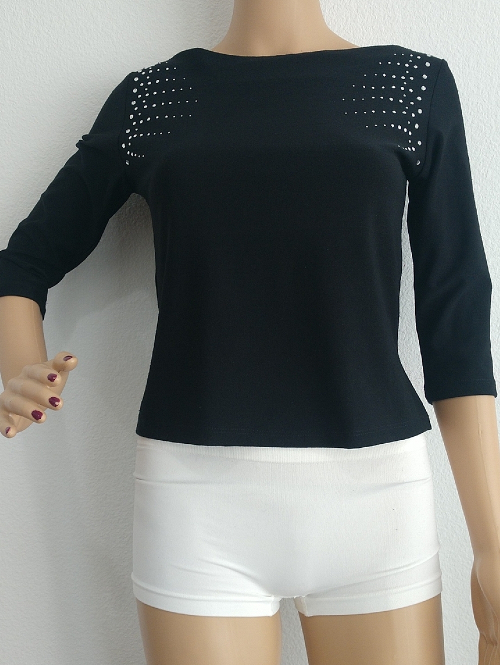 Women’s Black Long Sleeve Top with Shoulder Studs